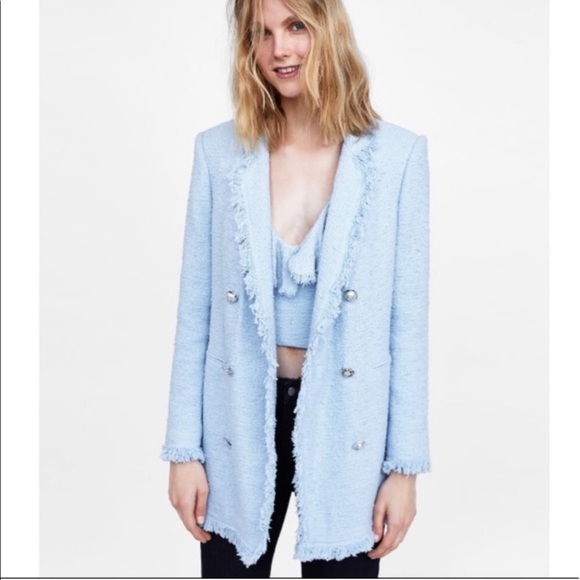 zara long tweed blazer
